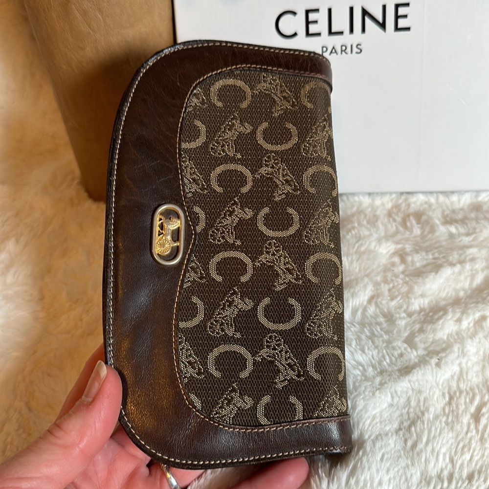CELINE 🤎 Authentic rare wallet/chain carriage canvas/leather trim Belt bag etc - Picture 10 of 15